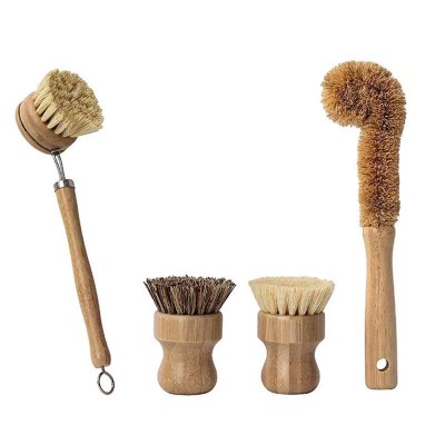 Nature Wooden Bamboo Beech Wood Bottle Bowl Vegetable Eco Friendly Kitchen Soap Dispensing Bamboo Dish Brush Set wholesale