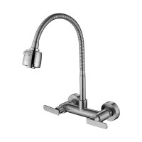 304 stainless steel wall mounted 360 swivel flexible kitchen tap mixer nickel brushed sink faucet